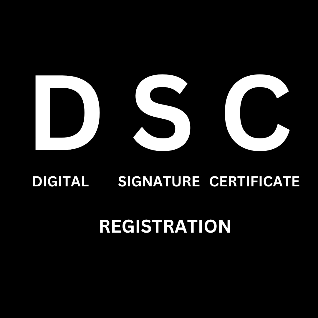 Digital Signature Certificate (DSC) logo and secure encryption symbol, symbolizing online security and authentication.