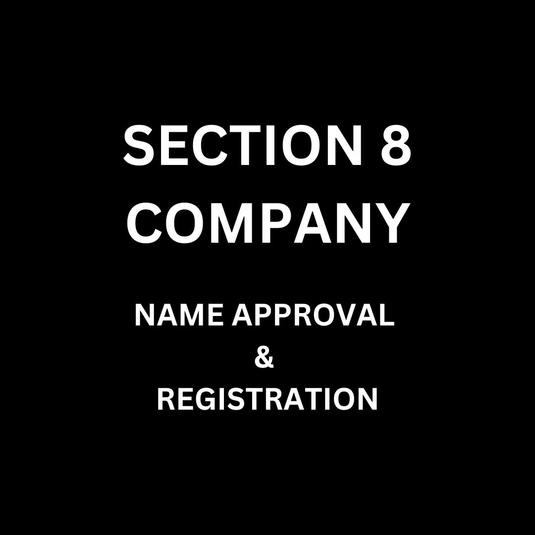 Section 8 company incorporation documents with official seal, symbolizing legal compliance and charitable initiatives.